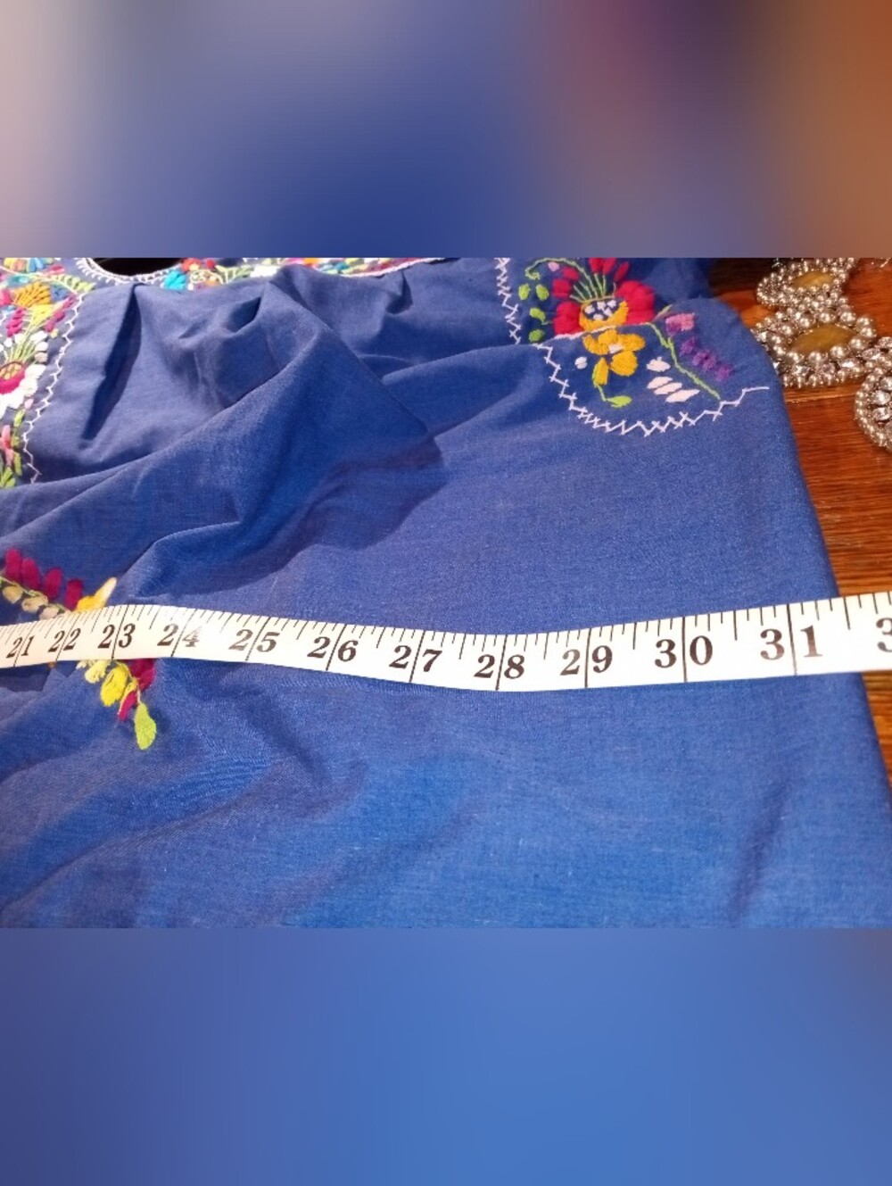Blue Embroidered Floral Mexican Maxi Dress - Picture 7 of 11